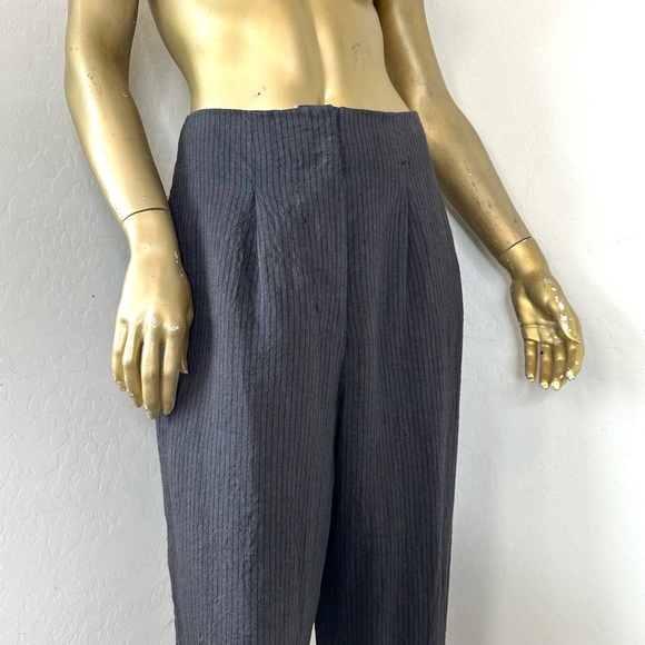 BIEK VERSTAPPEN 100% LINEN PINSTRIPE HIGH-WAISTED RELAXED CUT TROUSERS, Size S - Picture 4 of 8